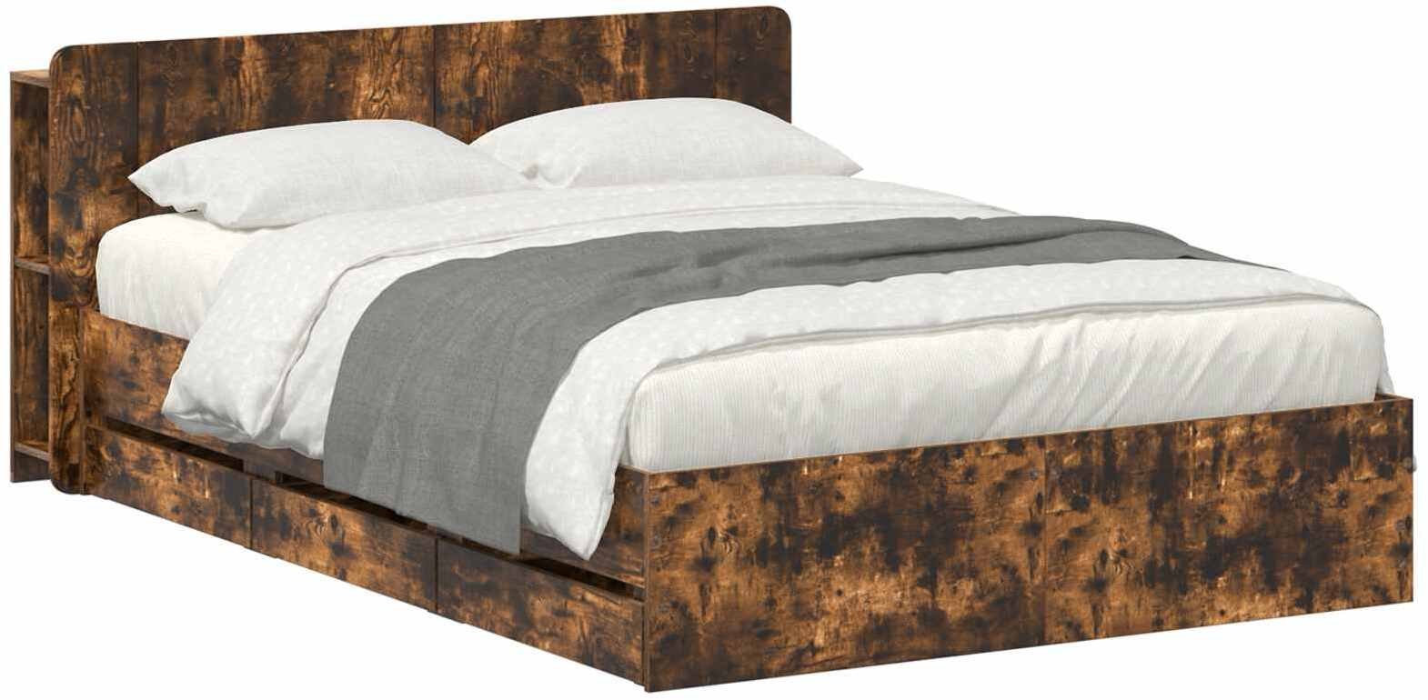 vidaXL vidaXL Rama łóżka z przechowywaniem Dąb wędzony 135 x 190 cm