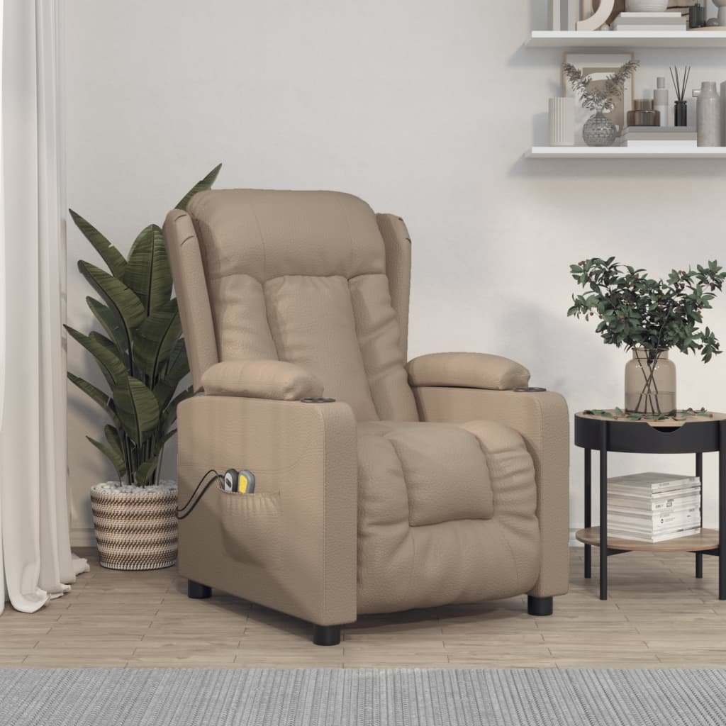 vidaXL vidaXL Rozkładany fotel masujący, elektryczny, cappuccino, ekoskóra