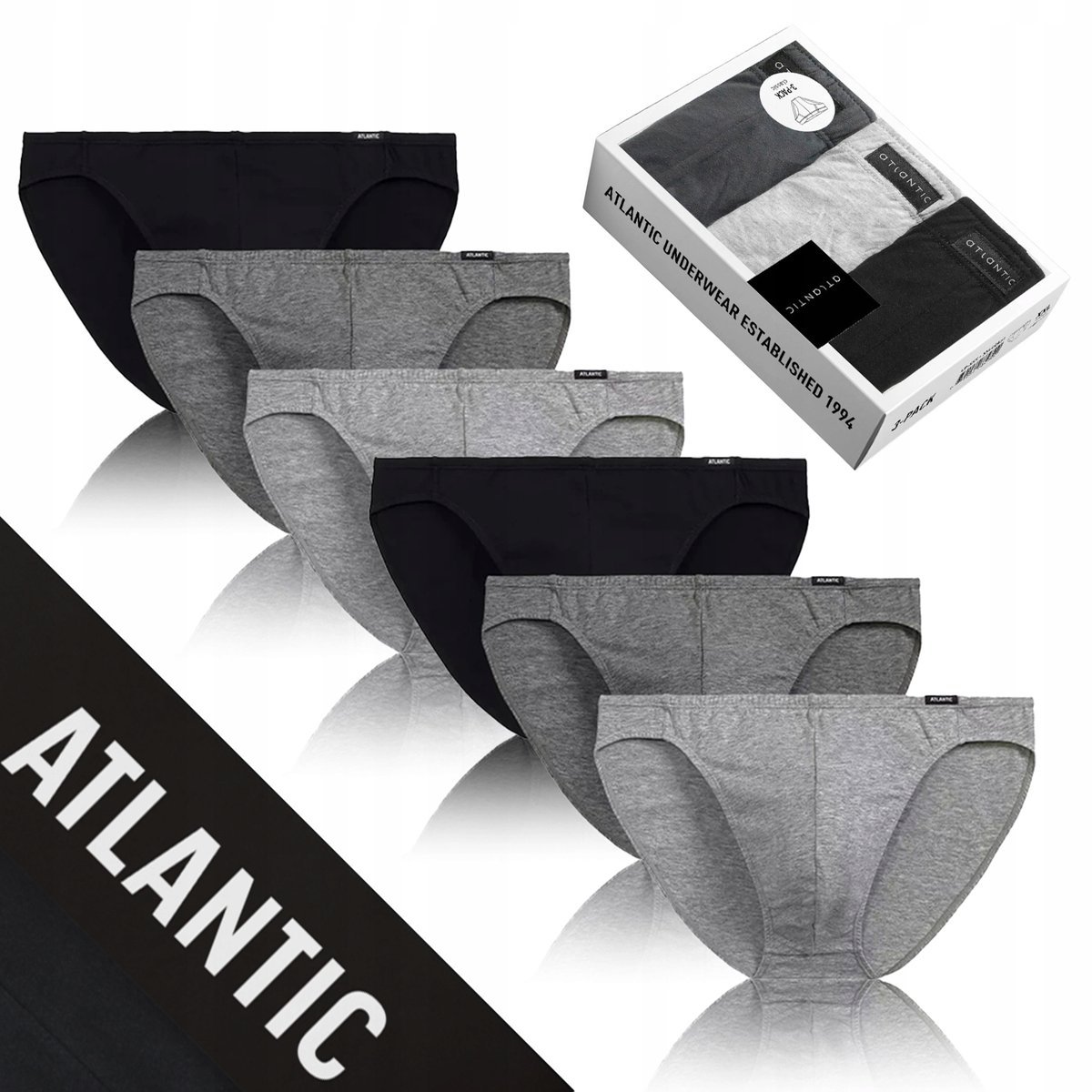 SLIPY MĘSKIE 6pak bawełniane majtki oddychające nieuciskające Atlantic *L