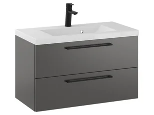 Szafka Wisząca Z Umywalką RON 80 cm - Titan Mat - Uchwyty Czarne Matowe - Szafki łazienkowe - miniaturka - grafika 1