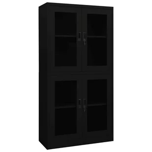 vidaXL vidaXL Szafa biurowa czarna 90x40x180cm stal i szkło hartowane 335940 - Szafy biurowe - miniaturka - grafika 3