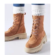 Botki damskie - Trapery na masywnej podeszwie Riel czerwone - ButyModne - miniaturka - grafika 1