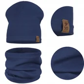 Czapki damskie - KOMPLET DZIECIĘCY BAWEŁNIANY CZAPKA KOMIN NA JESIEŃ ZIMĘ NIEBIESKI 40-46 - miniaturka - grafika 1