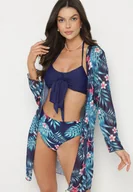 Stroje kąpielowe - Granatowe Bikini Wiązany Biustonosz i Majtki Figi z Dodatkową Narzutką z Siateczki Zareliah - miniaturka - grafika 1