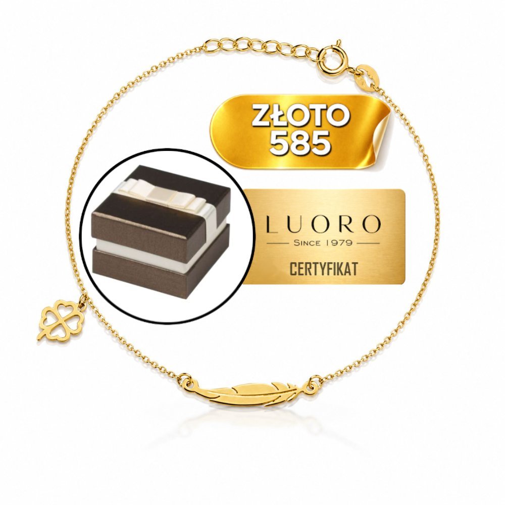 BRANSOLETKA ZŁOTA 585 14K PÓRKO KONICZYNKA REGULOWANA 17-19 CM ELEGANCKA