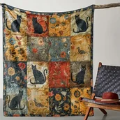 Koce - Koc kocyk kolorowy CZARNE KOTY 150x200 cm miękki ciepły pled POP ART BOHO - miniaturka - grafika 1