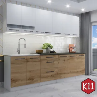 Meble kuchenne z Blatem 2,6 m Flip dąb wotan biały mat [M1-K11] - Meble kuchenne - miniaturka - grafika 1