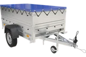 Przyczepy - Przyczepa Garden Trailer 200 Kipp z kołem podporowym, burtami bis, stelażem H-0 i pokrowcem niebieskim - miniaturka - grafika 1