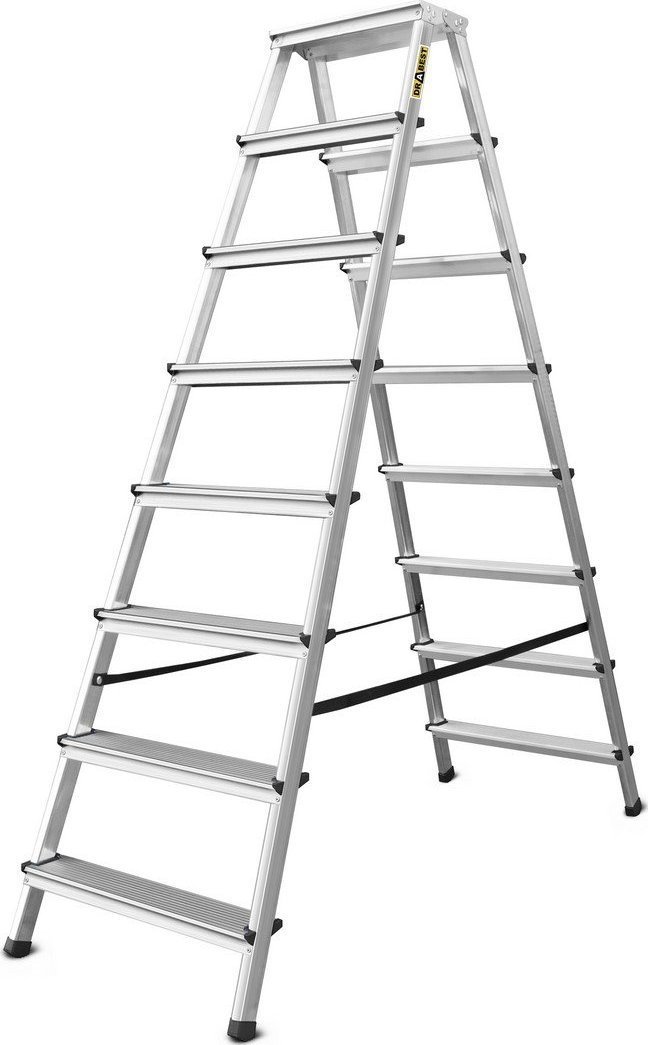 DRABEST Drabina aluminiowa, dwustronna, 8 stopni wytrzymałość: 125-150 kg wytrzymałość 125 kg