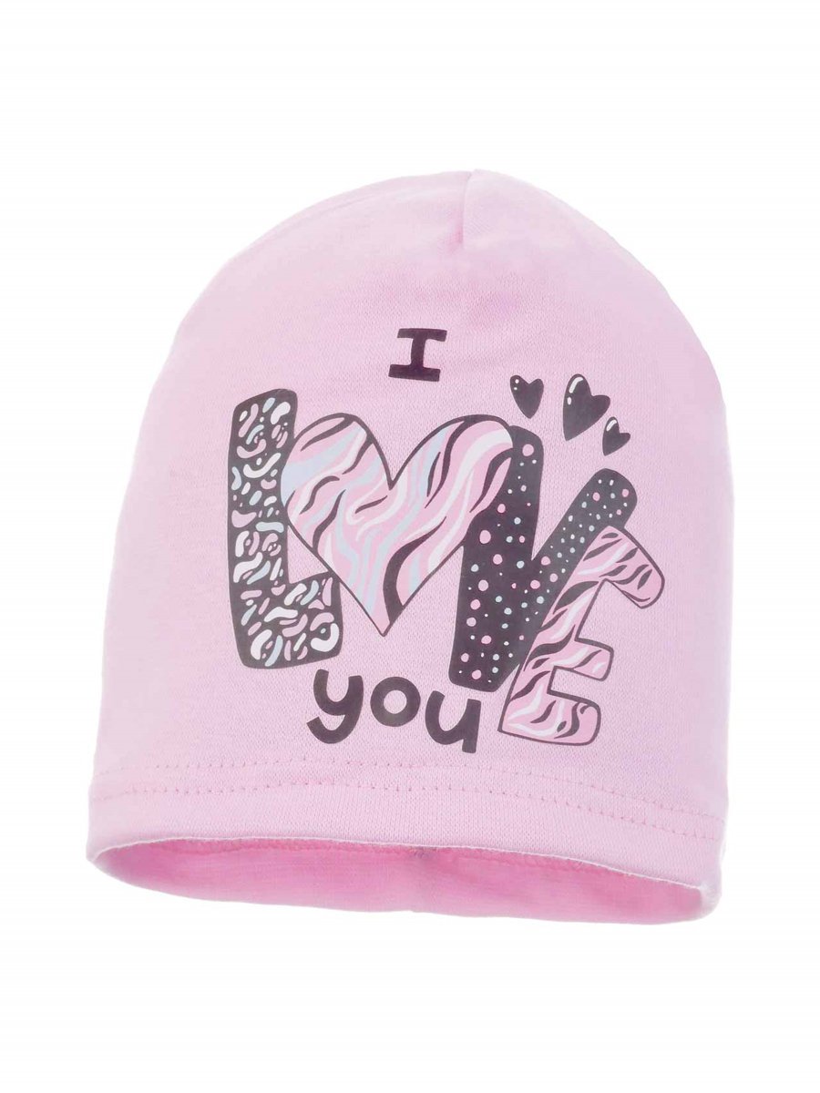 Dziewczęca czapka bawełniana I Love you różowa Ambra r.44/48