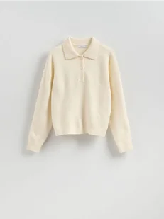 Reserved - Sweter z kołnierzykiem - kremowy - Swetry damskie - miniaturka - grafika 1