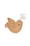 Miseczki i talerzyki dla dzieci - Drewniany talerzyk z przyssawką i przegródkami do karmienia metodą BLW ECO friendly - Ptaszek - miniaturka - grafika 1