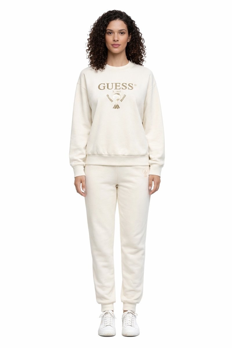 GUESS KREMOWA BLUZA DAMSKA Z HAFTEM I LOGO M 1I4A