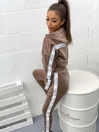 Spodnie sportowe damskie - KLASYCZNY WELUROWY DRES PREMIUM LA PERLA Z LAMPASAMI BLUZA+SPODNIE - CAPPUCCINO BRĄZ - miniaturka - grafika 1