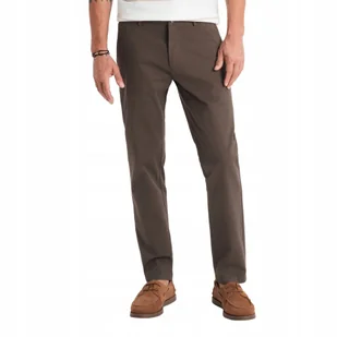 Męskie spodnie chino REGULAR FIT - brązowe V3 OM-PACP-0184 S - Spodnie męskie - miniaturka - grafika 1