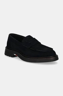 Tommy Hilfiger mokasyny zamszowe HILFIGER COMFORT LWT SDE LOAFER męskie kolor granatowy FM0FM05263 - Mokasyny męskie - miniaturka - grafika 1