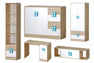Meble do sypialni - Zestaw mebli młodzieżowych, 5 el. CAMBI biały/jasny dąb/turkusowy - miniaturka - grafika 1