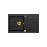 Zlewozmywaki - QUADRON Zlewozmywak EVAN 111 czarny, elementy złote, k.pneum. HCQE8650U7_PVDG1_P2O0 - miniaturka - grafika 1