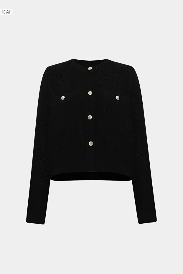 CZARNY PLECIONY SWETER DAMSKI ELEGANCKI Z GUZIKAMI UNIWERSALNY 5IA