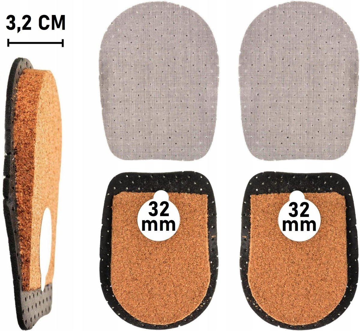 Męskie 41-46 Podpiętki KORKOWE 32 mm KLINY pod pięty Wkładki PODWYŻSZAJĄCE 3,2 cm
