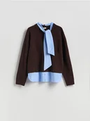 Swetry damskie - Reserved - Sweter z imitacją koszuli - ciemnobrązowy - miniaturka - grafika 1