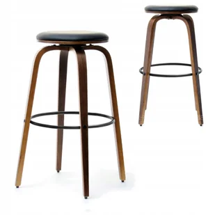 Drewniany Hoker Stołek Barowy Nr 41 Orzech Z Czarnym Siedziskiem Z Ekosóry - Taborety i hokery - miniaturka - grafika 1