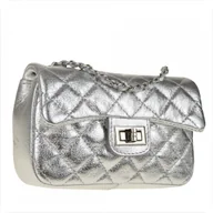 Torebki damskie - Śliczna pikowana torebka wizytowa srebrna skóra nat. - miniaturka - grafika 1