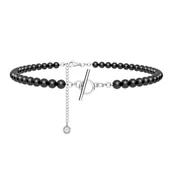 Naszyjniki - Srebrny choker z czarnych pereł, do podwieszania charmsów, srebro 925 : Srebro - kolor pokrycia - Pokrycie platyną - miniaturka - grafika 1