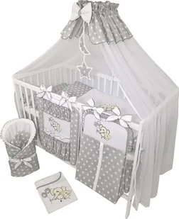 Pościel dziecięca komplet 14 sztuk bez łóżeczka do łóżeczka w rozmiarze 60x120 wykonana w 100% z bawełny z haftem słonia, w tym moskitiera Grey - Pościel dla dzieci - miniaturka - grafika 1