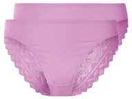 Majtki damskie - esmara® Damskie stringi, 2 sztuki, z elegancką koronką (Fioletowy, XS (32/34)) - miniaturka - grafika 1