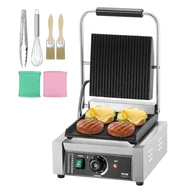 Akcesoria i części AGD - VEVOR Komercyjny elektryczny grill do kanapek Panini, stal nierdzewna, kontrola temperatury i emaliowana płaska płyta do hamburgerów i bekonu, 310 x 410 x 215 mm - miniaturka - grafika 1