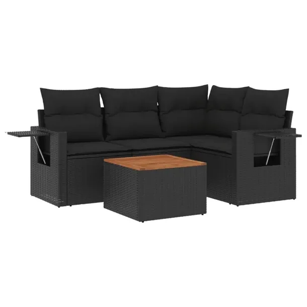 Zestaw mebli ogrodowych modułowy czarny z poduszkami, rattan PE, 62x62x69