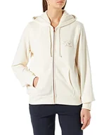 Bluzy damskie - Emporio Armani Damska bluza z kapturem Fuzzy Fleece Full Zip Up, Pale Cream, M - miniaturka - grafika 1