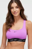 Stroje kąpielowe - Nike biustonosz kąpielowy Logo Tape kolor fioletowy lekko usztywniona miseczka - miniaturka - grafika 1