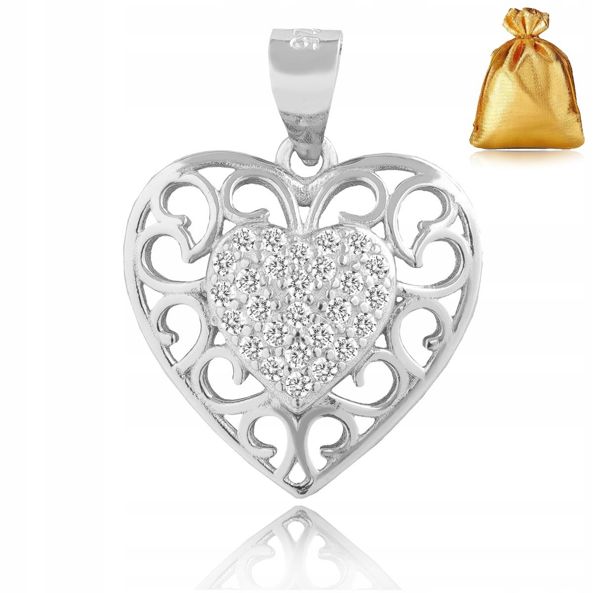 SUBTELNA ZAWIESZKA NA ŁAŃCUSZEK 925 WISIOREK SREBRNY SERCE AŻUROWE CYRKONIE