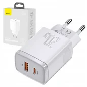 Ładowarki samochodowe - BASEUS SZYBKA ŁADOWARKA SIECIOWA USB / USB TYP C 20W 3A BIAŁA - miniaturka - grafika 1