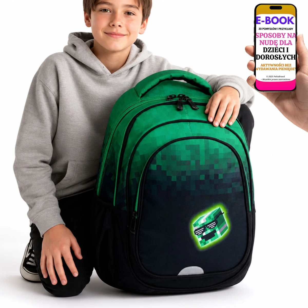 Duży Plecak Szkolny 27L AstraBag Pixel Hero dla Chłopca Klasa 4-8 + E-BOOK-3