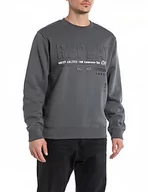 Bluzy męskie - Replay Męska bluza z logo bez kaptura, szara (Titanium 291), XS, Titanium 291, XS - miniaturka - grafika 1