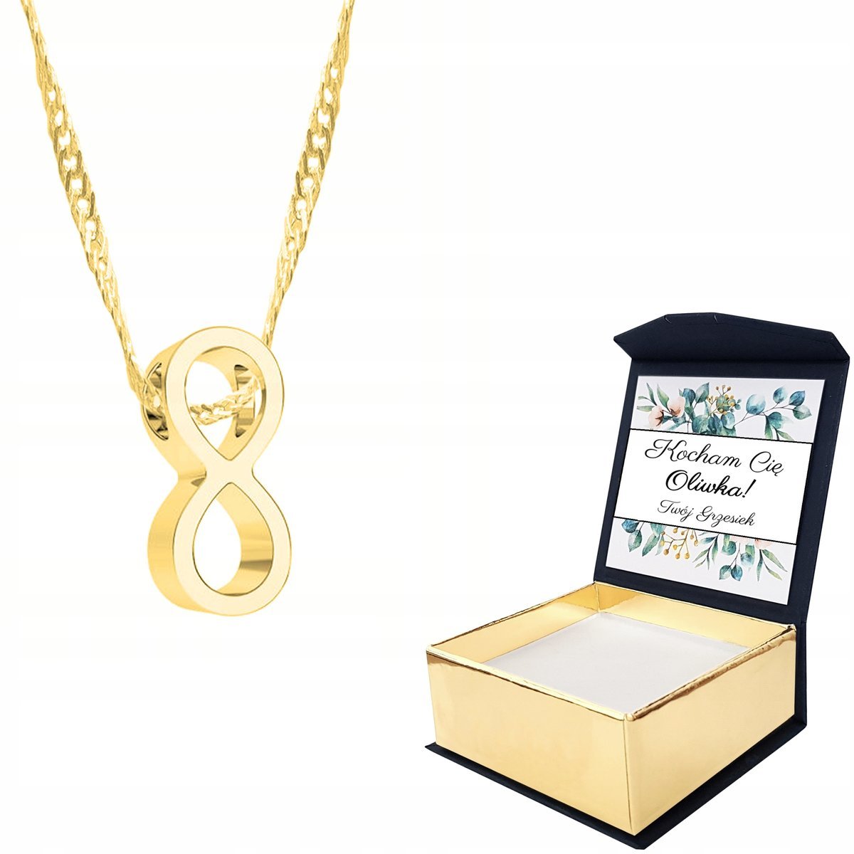 Naszyjnik złoty 925 Nieskończoność + WŁASNY NADRUK