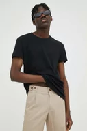 Koszulki męskie - Samsoe Samsoe t-shirt bawełniany kolor czarny gładki - miniaturka - grafika 1
