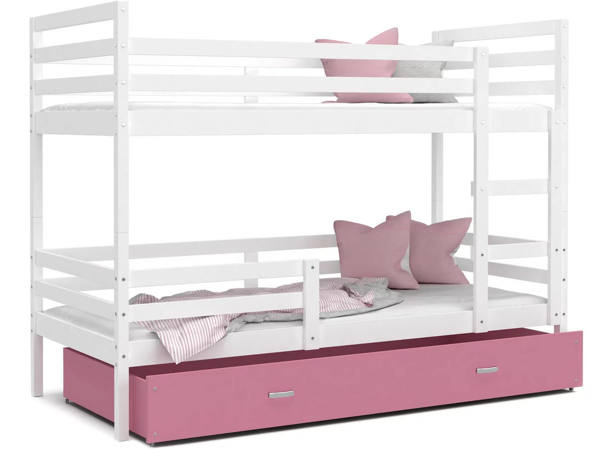 Łóżko piętrowe 190x80 białe różowe JACEK