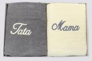 Ręczniki - Komplet ręczników w pudełku 2 szt 50x100 Kremowy Szary Jasny Mama Tata - miniaturka - grafika 1