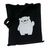 Torby i wózki na zakupy - torba bawełniana czarna 38x42 cm z nadrukiem BIAŁY MIŚ torebka miejska eko - miniaturka - grafika 1