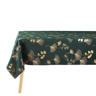 Obrus prostokątny BLOOMY, butelkowa zieleń, złoty miłorząb japoński - Obrusy i serwetki - miniaturka - grafika 1