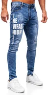 Spodnie męskie - Niebieskie spodnie jeansowe męskie slim fit Denley TF292 - miniaturka - grafika 1