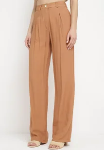 Brązowe Spodnie Długie Szerokie z Kieszeniami Palazzo Lisarana - Spodnie damskie - miniaturka - grafika 1