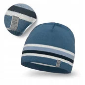 Czapki męskie - Zimowa Czapka Męska PaMaMi Niebieska Beanie Dopasowana Klasyczna na Jesień - miniaturka - grafika 1