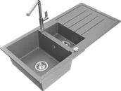 Zlewozmywaki z baterią - Mexen Andres zlewozmywak granitowy 1,5-komorowy z ociekaczem i baterią kuchenną Flora, szary - 6515-71-670401-00 - miniaturka - grafika 1