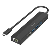 Adaptery i przejściówki - Hama Hub 6w1 3x USB-A USB-C HDMI LAN 200144 - miniaturka - grafika 1