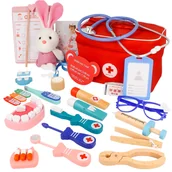 Zabawy w naśladowanie dorosłych - Duży Zestaw Lekarski Mały Lekarz Doktor Drewniany U606 - miniaturka - grafika 1